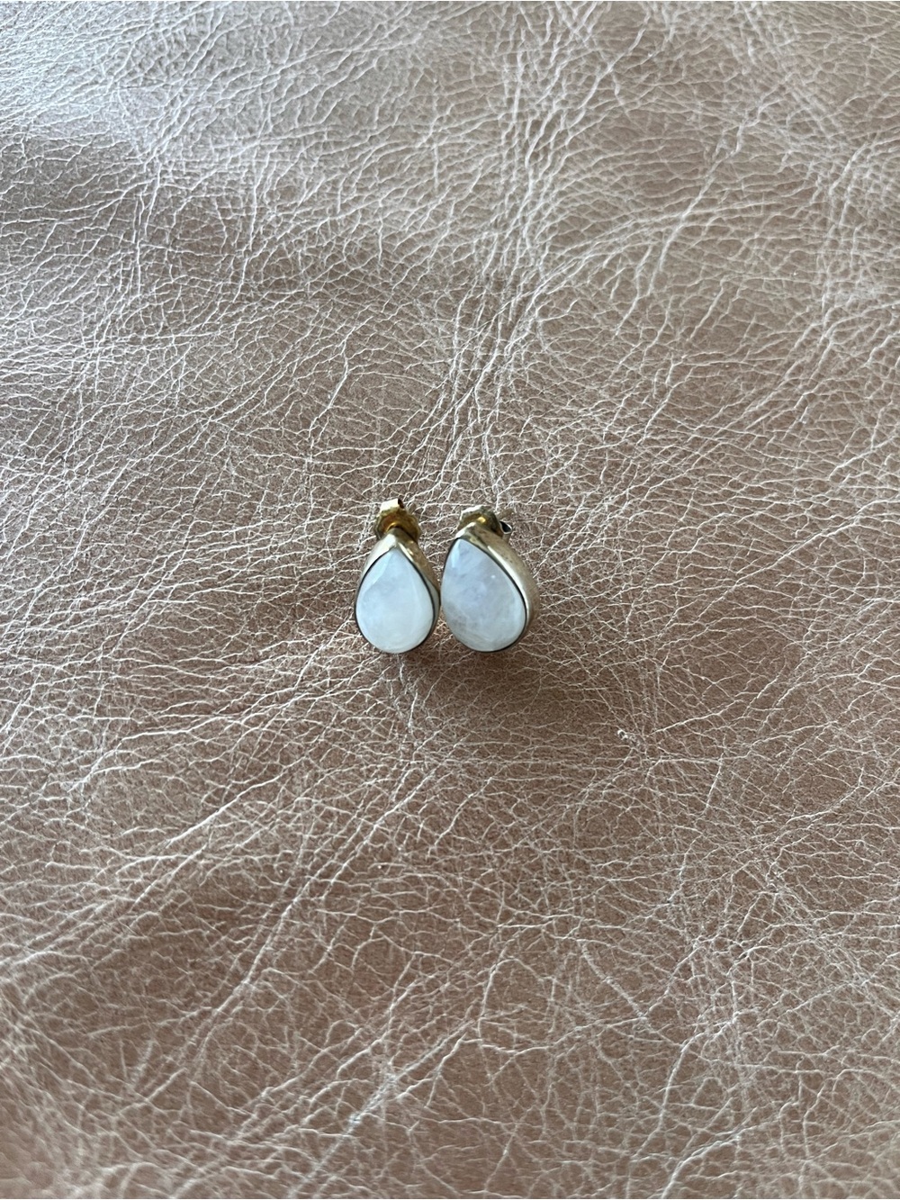 Gold Teardrop Moonstone Stud Earrings